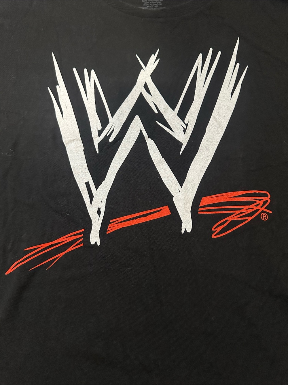 WWE Black T-Shirt with White Logo and Red Accent Strokes